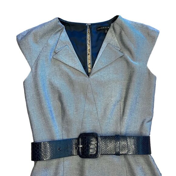 Antonio Melani Blue Cap Sleeve Dress with Embossed Belt. Sz  2. Great Condition - Picture 2 of 13
